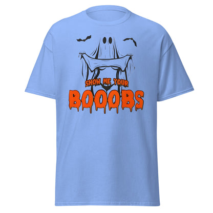 Show Me Your Booobs Ghost T-Shirt | Funny Halloween Tee - Carolina Blue - T-Shirts Online