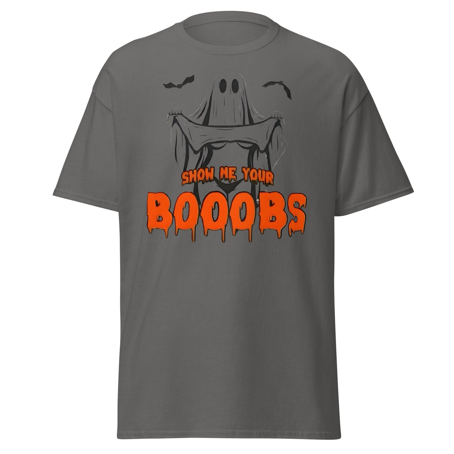 Show Me Your Booobs Ghost T-Shirt | Funny Halloween Tee - Charcoal - T-Shirts Online