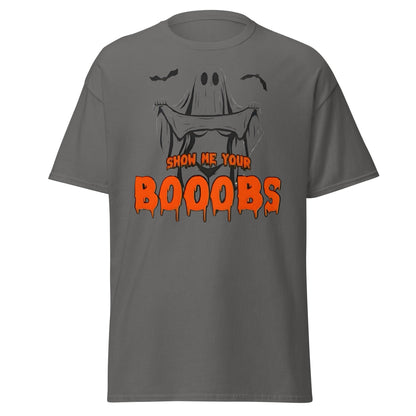 Show Me Your Booobs Ghost T-Shirt | Funny Halloween Tee - Charcoal - T-Shirts Online