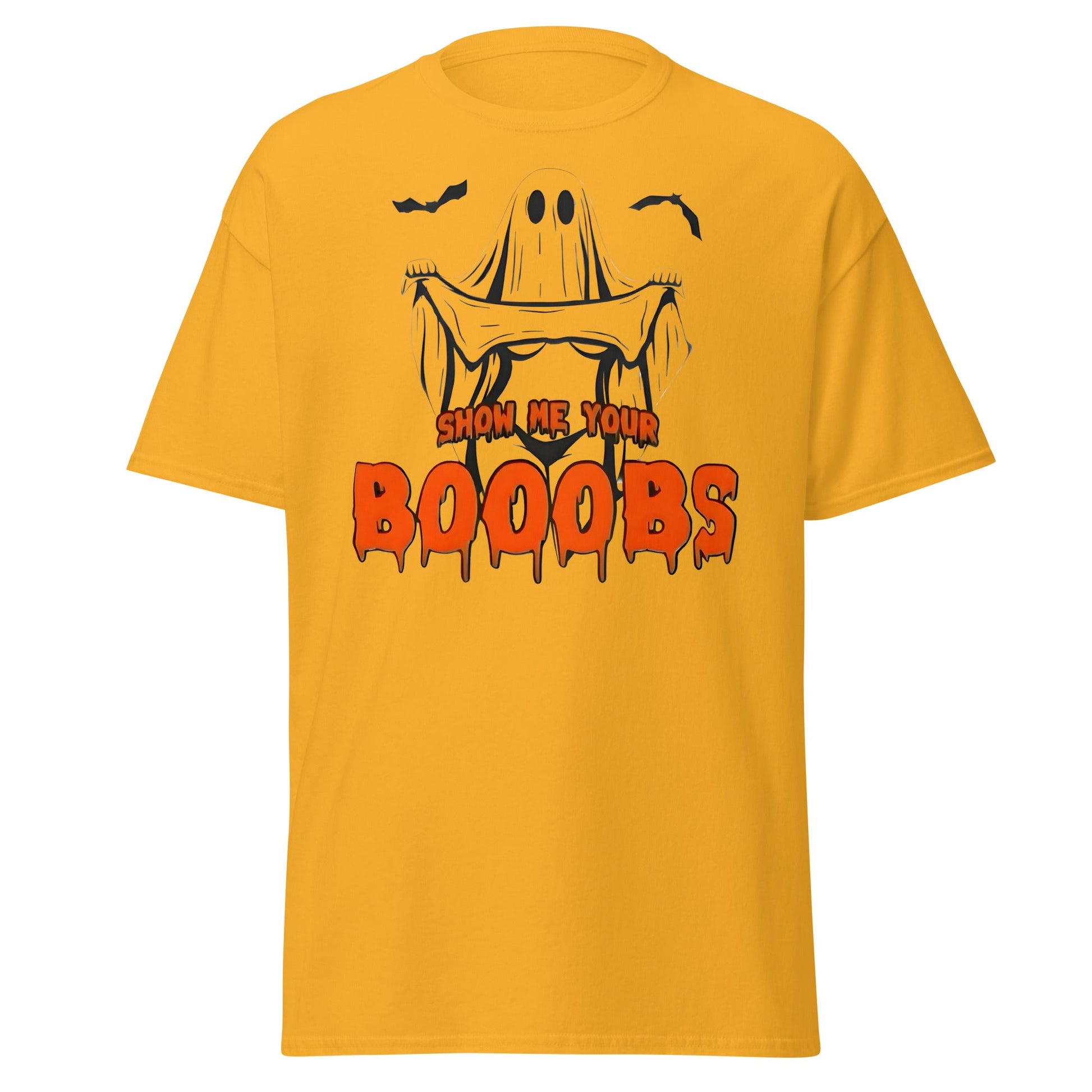 Show Me Your Booobs Ghost T-Shirt | Funny Halloween Tee - Gold - T-Shirts Online