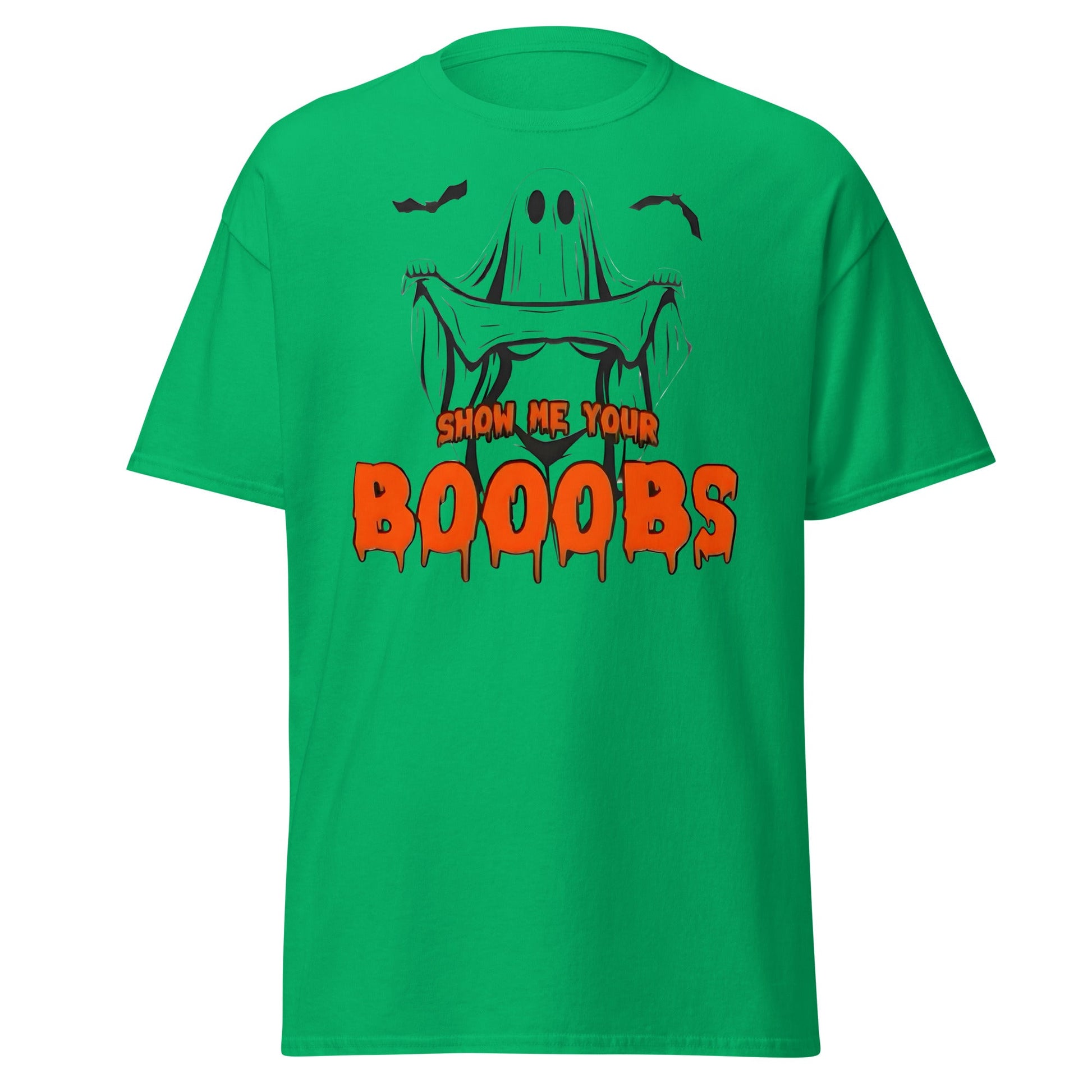 Show Me Your Booobs Ghost T-Shirt | Funny Halloween Tee - Irish Green - T-Shirts Online