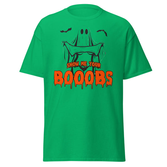 Show Me Your Booobs Ghost T-Shirt | Funny Halloween Tee - Irish Green - T-Shirts Online