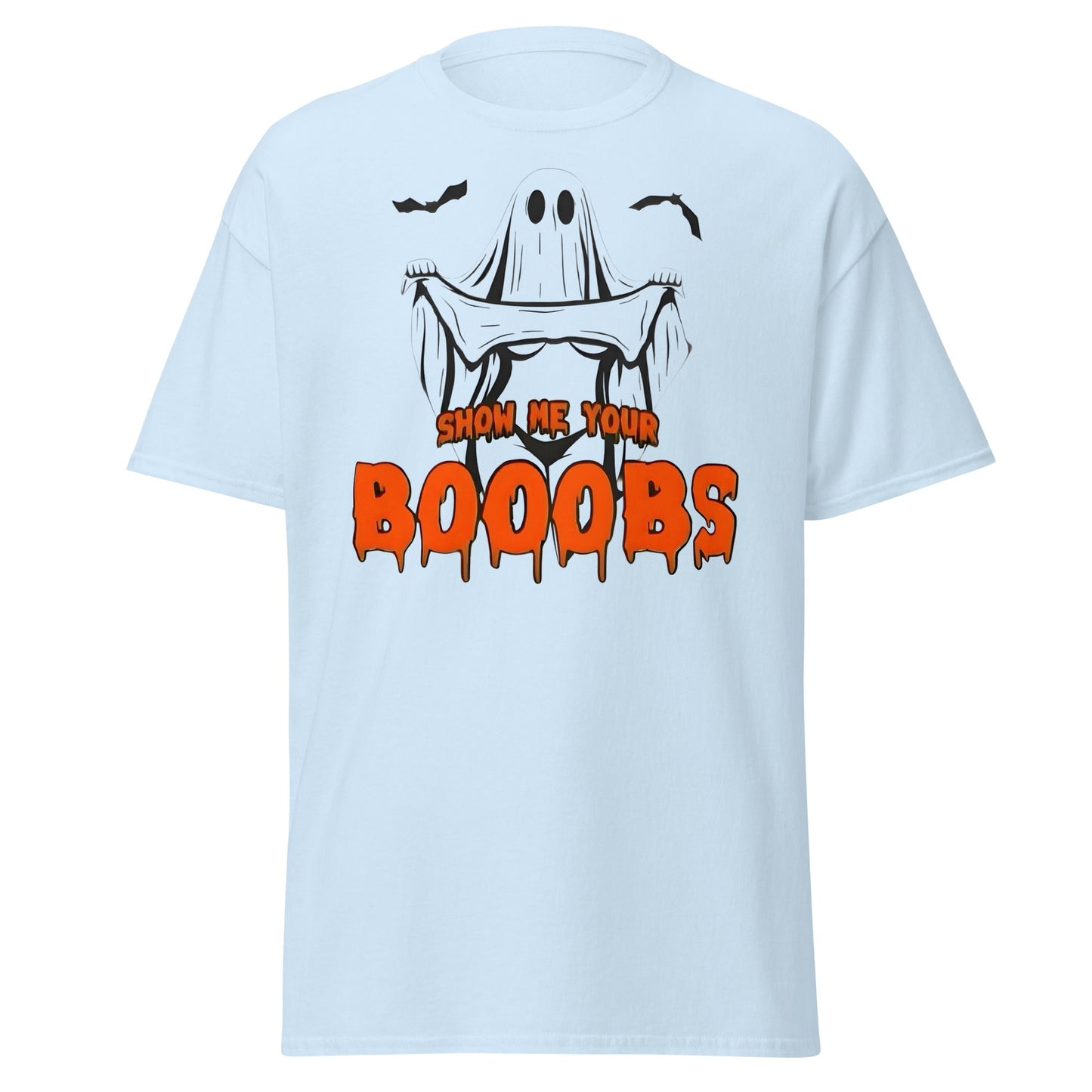 Show Me Your Booobs Ghost T-Shirt | Funny Halloween Tee - Light Blue - T-Shirts Online