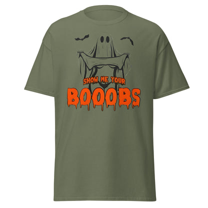 Show Me Your Booobs Ghost T-Shirt | Funny Halloween Tee - Military Green - T-Shirts Online