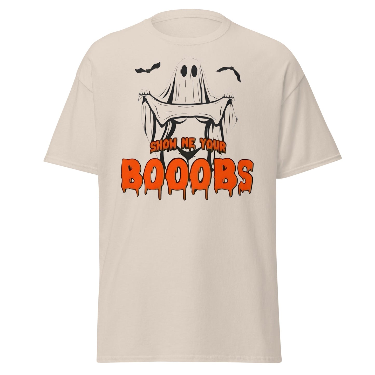 Show Me Your Booobs Ghost T-Shirt | Funny Halloween Tee - Natural - T-Shirts Online