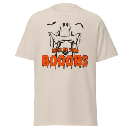 Show Me Your Booobs Ghost T-Shirt | Funny Halloween Tee - Natural - T-Shirts Online