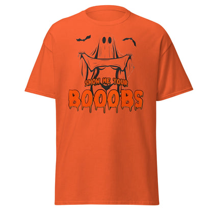 Show Me Your Booobs Ghost T-Shirt | Funny Halloween Tee - Orange - T-Shirts Online