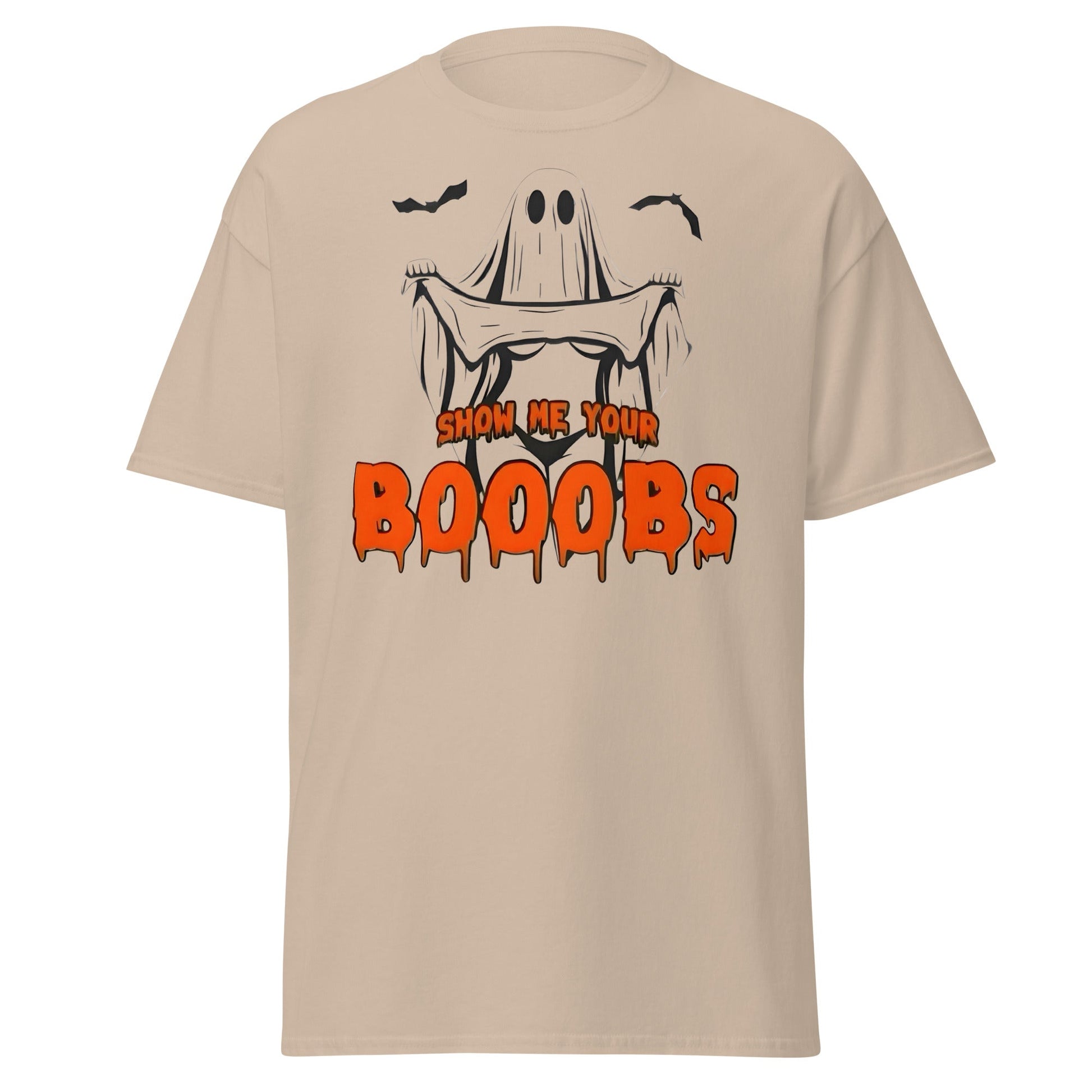 Show Me Your Booobs Ghost T-Shirt | Funny Halloween Tee - Sand - T-Shirts Online