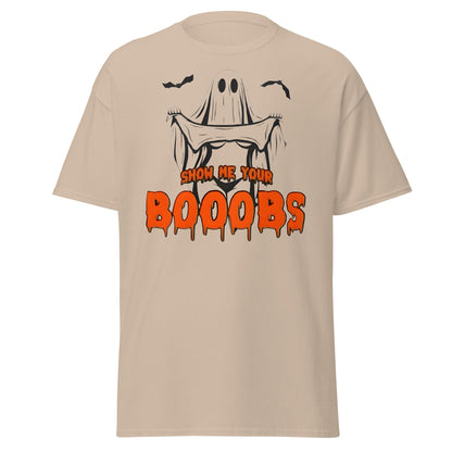 Show Me Your Booobs Ghost T-Shirt | Funny Halloween Tee - Sand - T-Shirts Online