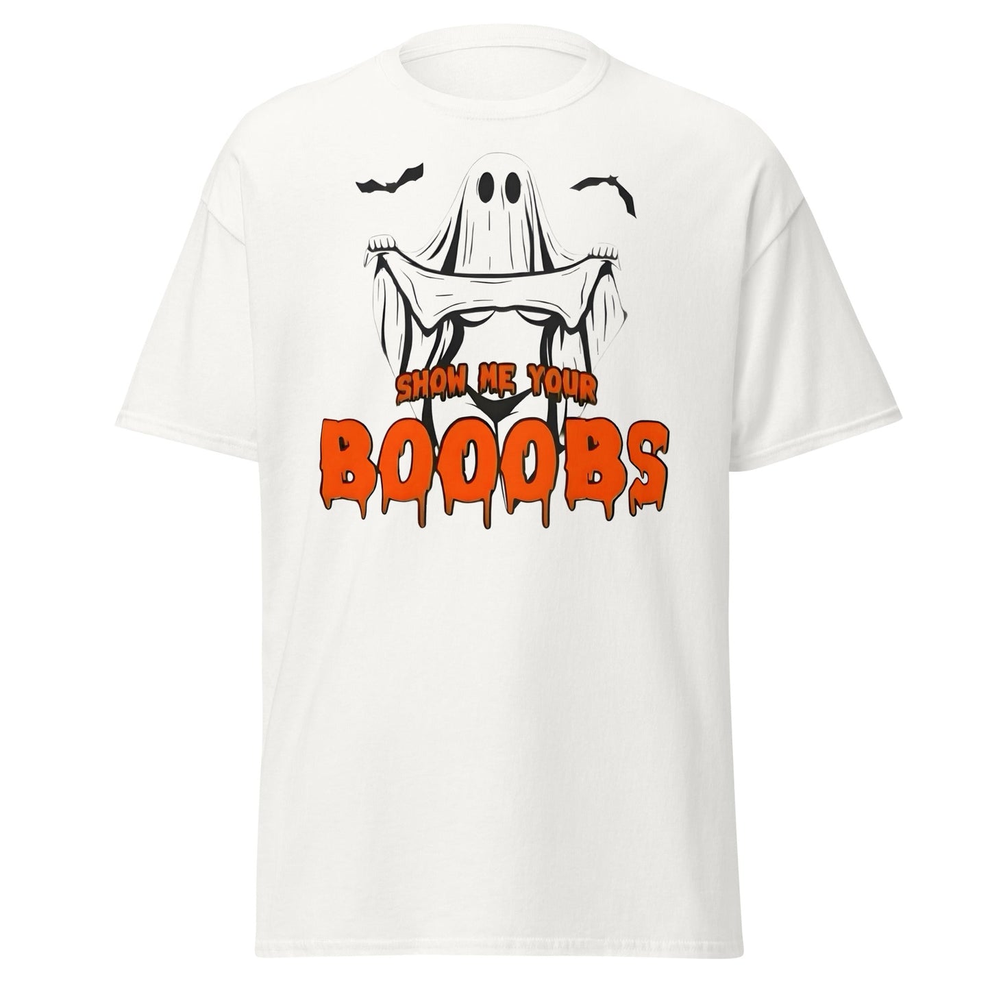 Show Me Your Booobs Ghost T-Shirt | Funny Halloween Tee - White - T-Shirts Online