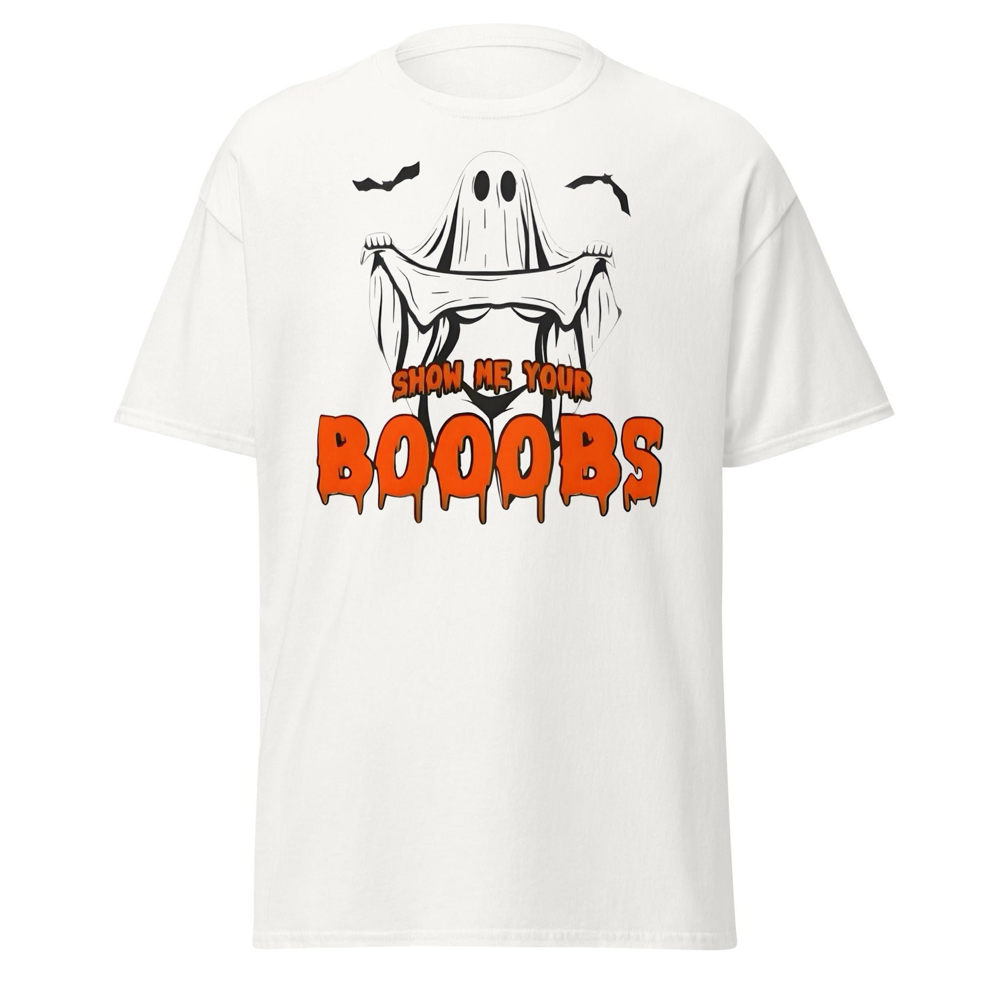 Show Me Your Booobs Ghost T-Shirt | Funny Halloween Tee - White - T-Shirts Online