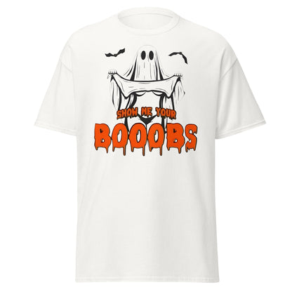 Show Me Your Booobs Ghost T-Shirt | Funny Halloween Tee - White - T-Shirts Online