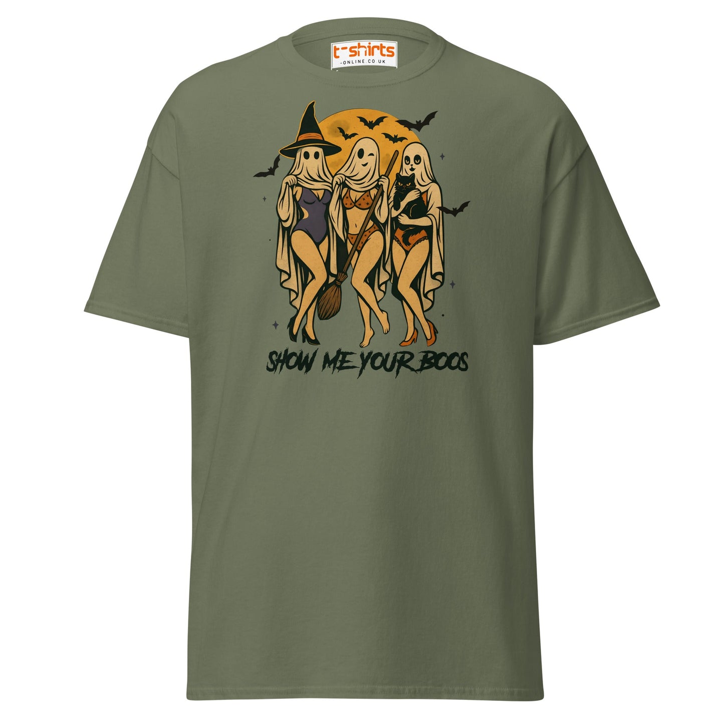 Show Me Your Boos Funny Halloween T-Shirt - Military Green - T-Shirts Online