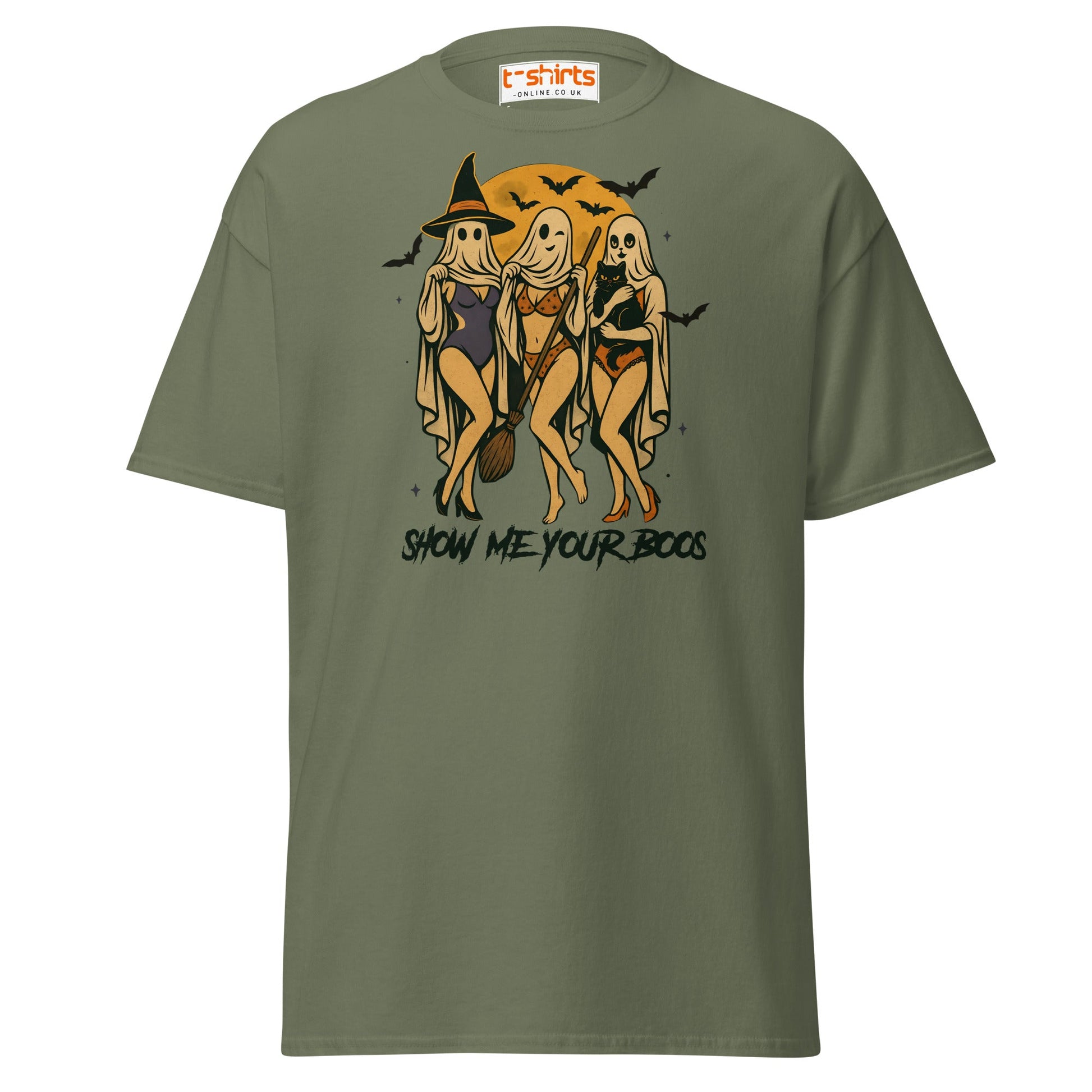 Show Me Your Boos Funny Halloween T-Shirt - Military Green - T-Shirts Online