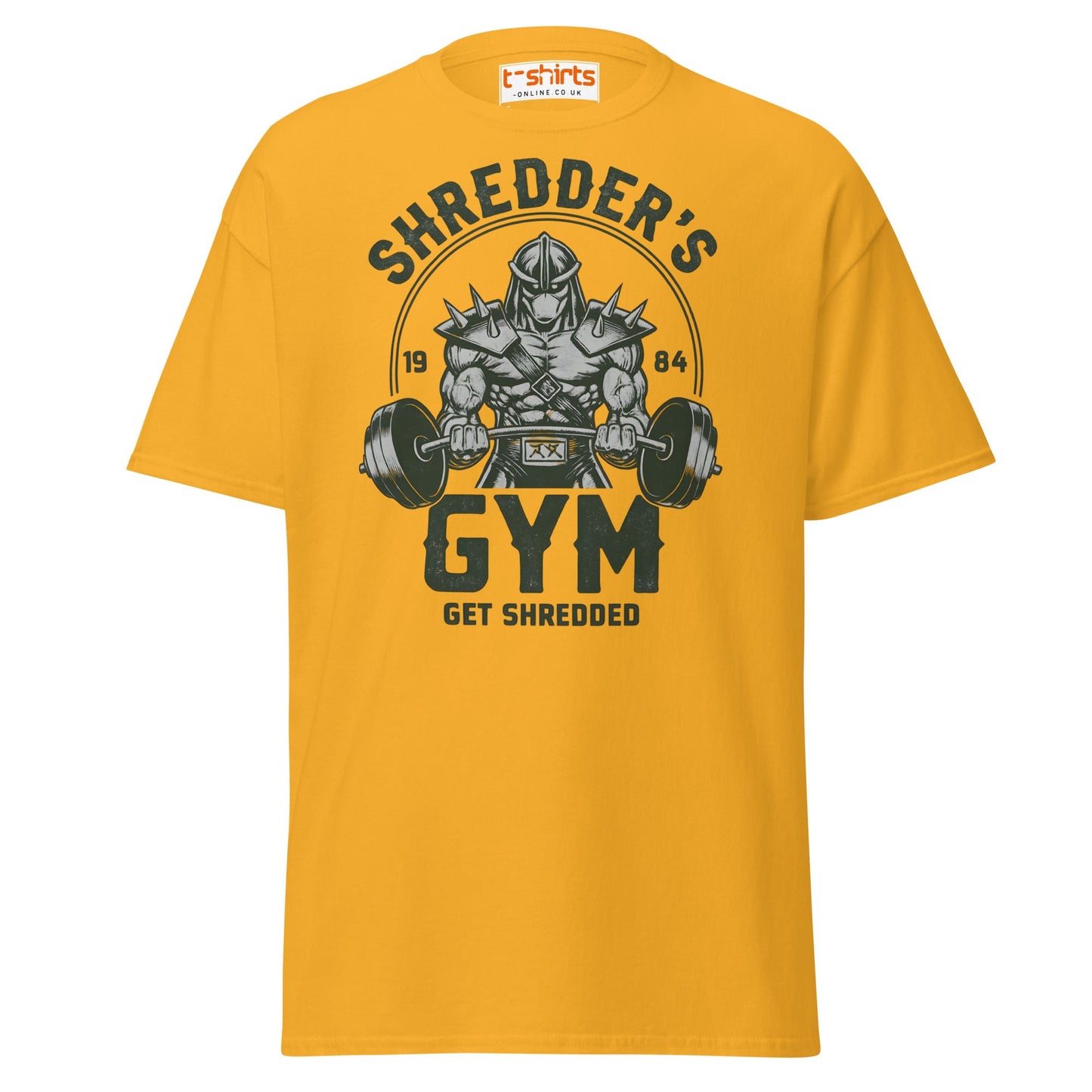 Shredder’s Gym T-Shirt | Get Shredded Funny Workout Tee - Gold - T-Shirts Online