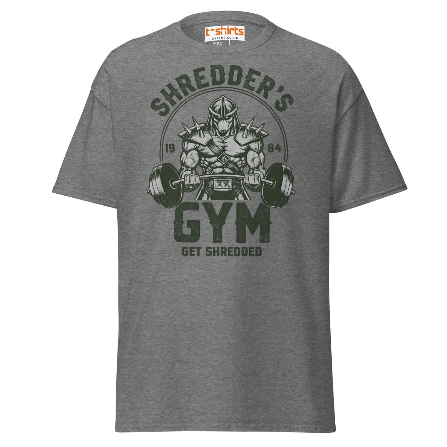 Shredder’s Gym T-Shirt | Get Shredded Funny Workout Tee - Graphite Heather - T-Shirts Online