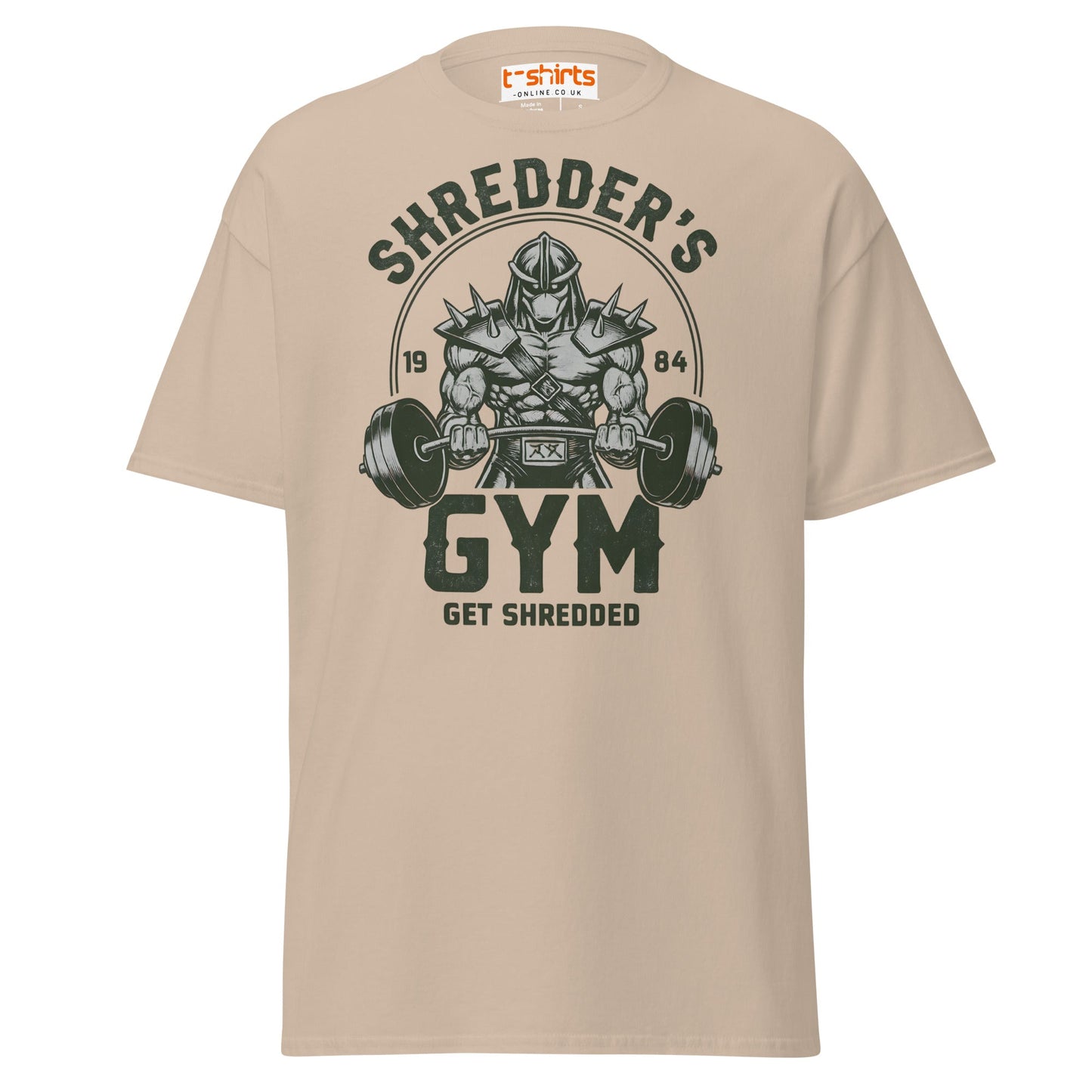 Shredder’s Gym T-Shirt | Get Shredded Funny Workout Tee - Sand - T-Shirts Online