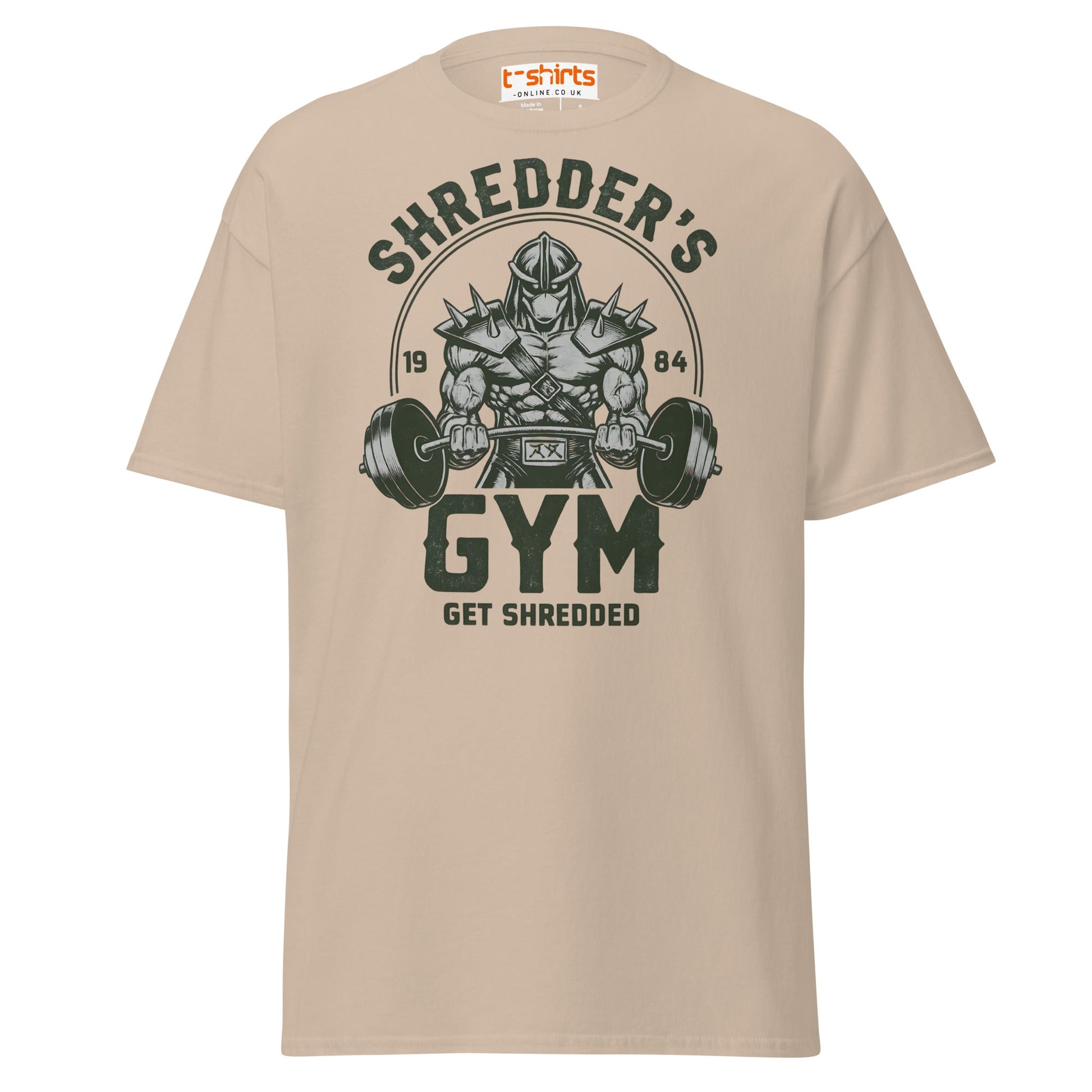Shredder’s Gym T-Shirt | Get Shredded Funny Workout Tee - Sand - T-Shirts Online