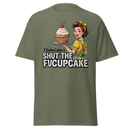 Shut The Fucupcake T-Shirt - Funny Retro Pin-Up Adult Humor Tee - Military Green - T-Shirts Online