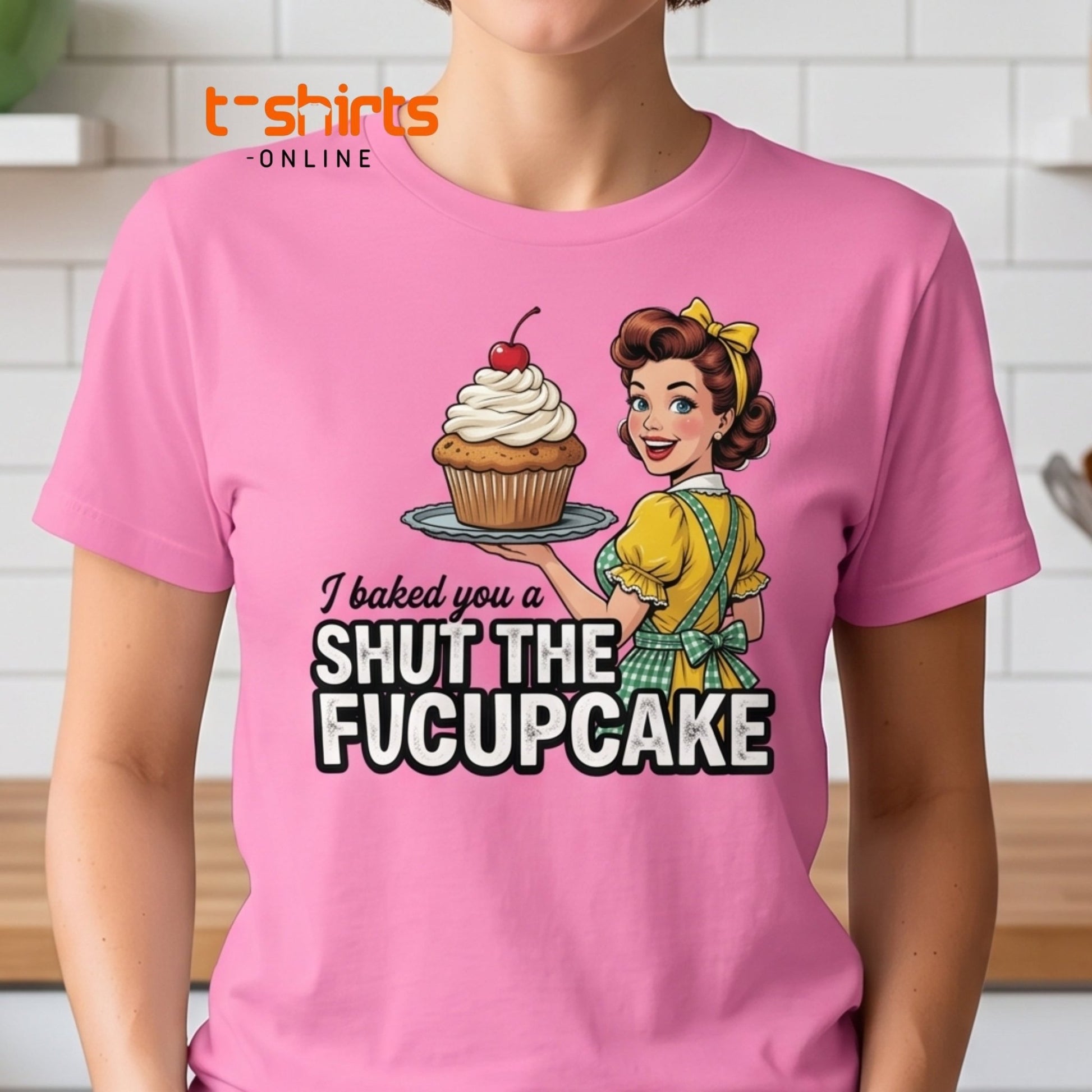 Shut The Fucupcake T-Shirt - Funny Retro Pin-Up Adult Humor Tee - Military Green - T-Shirts Online