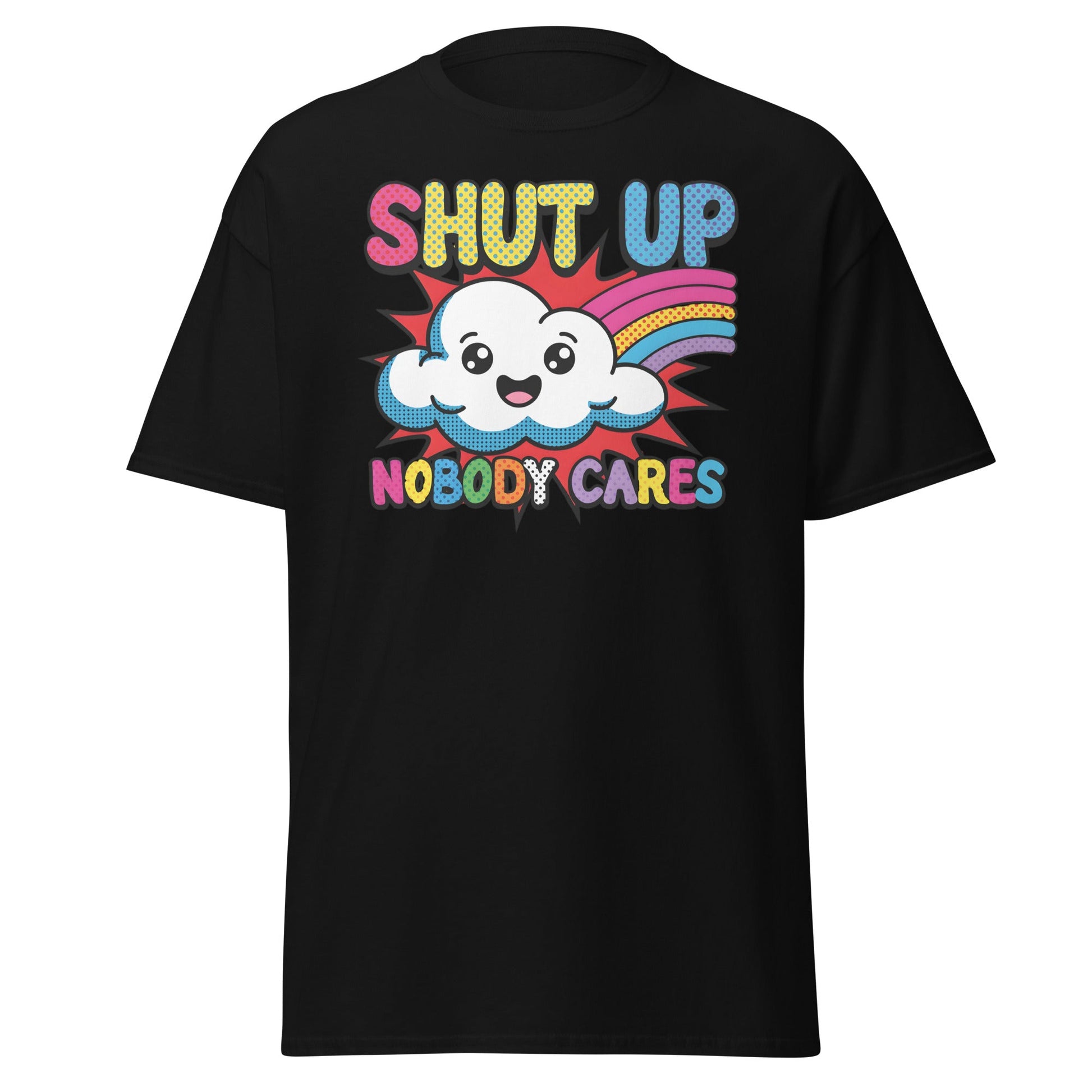 Shut Up Nobody Cares T-Shirt Funny Cartoon Cloud Tee - Black - T-Shirts Online