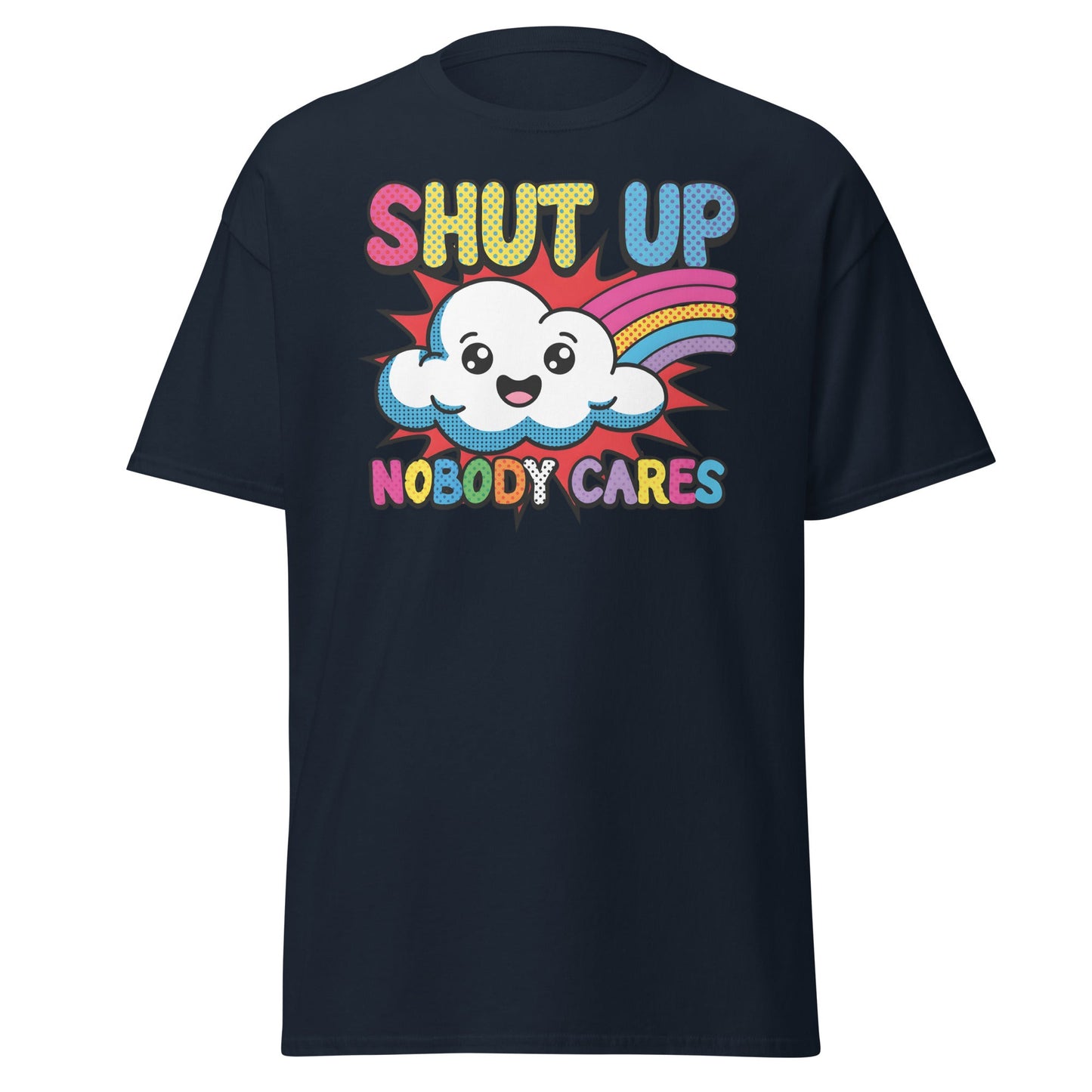 Shut Up Nobody Cares T-Shirt Funny Cartoon Cloud Tee - Navy - T-Shirts Online