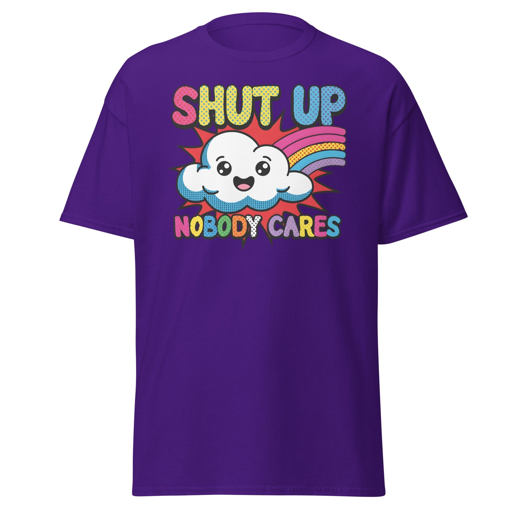 Shut Up Nobody Cares T-Shirt Funny Cartoon Cloud Tee - Purple - T-Shirts Online