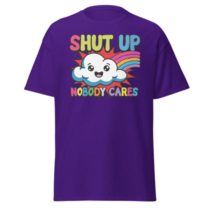 Shut Up Nobody Cares T-Shirt Funny Cartoon Cloud Tee - Purple - T-Shirts Online