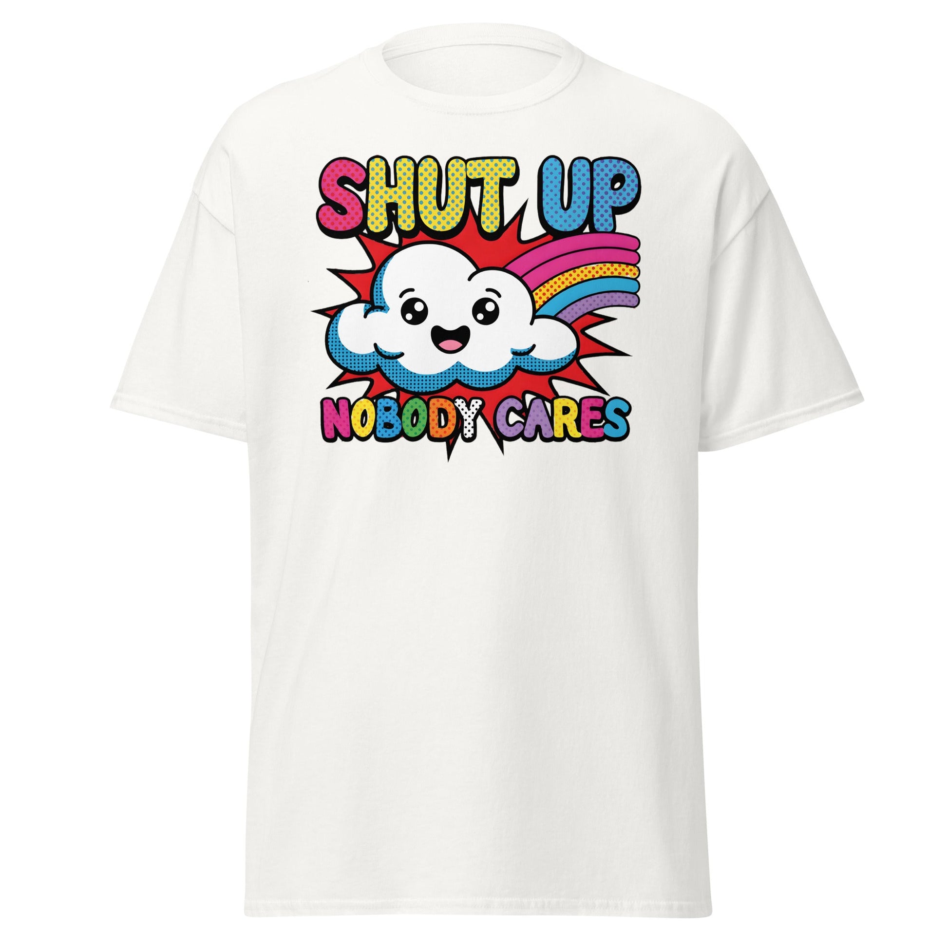 Shut Up Nobody Cares T-Shirt Funny Cartoon Cloud Tee - White - T-Shirts Online