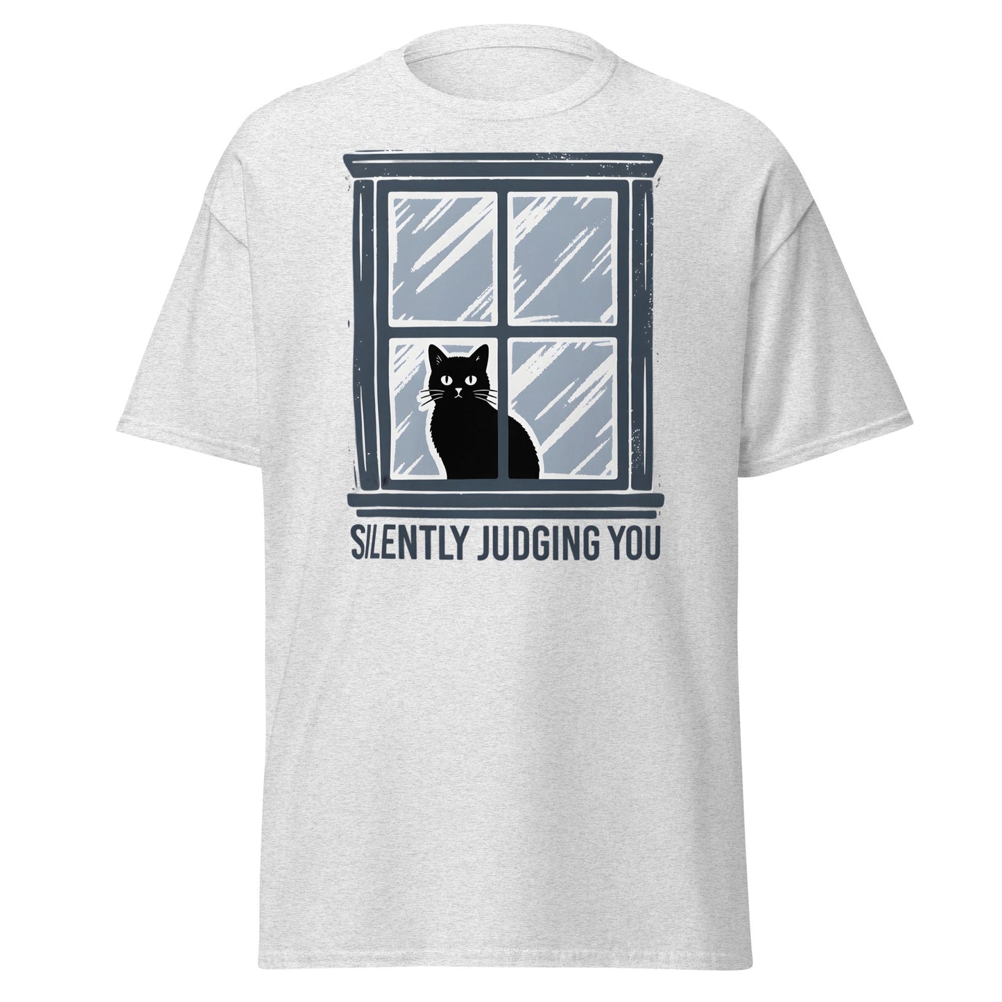 Silently Judging You Cat T-Shirt - Funny Black Cat Tee - Ash - T-Shirts Online