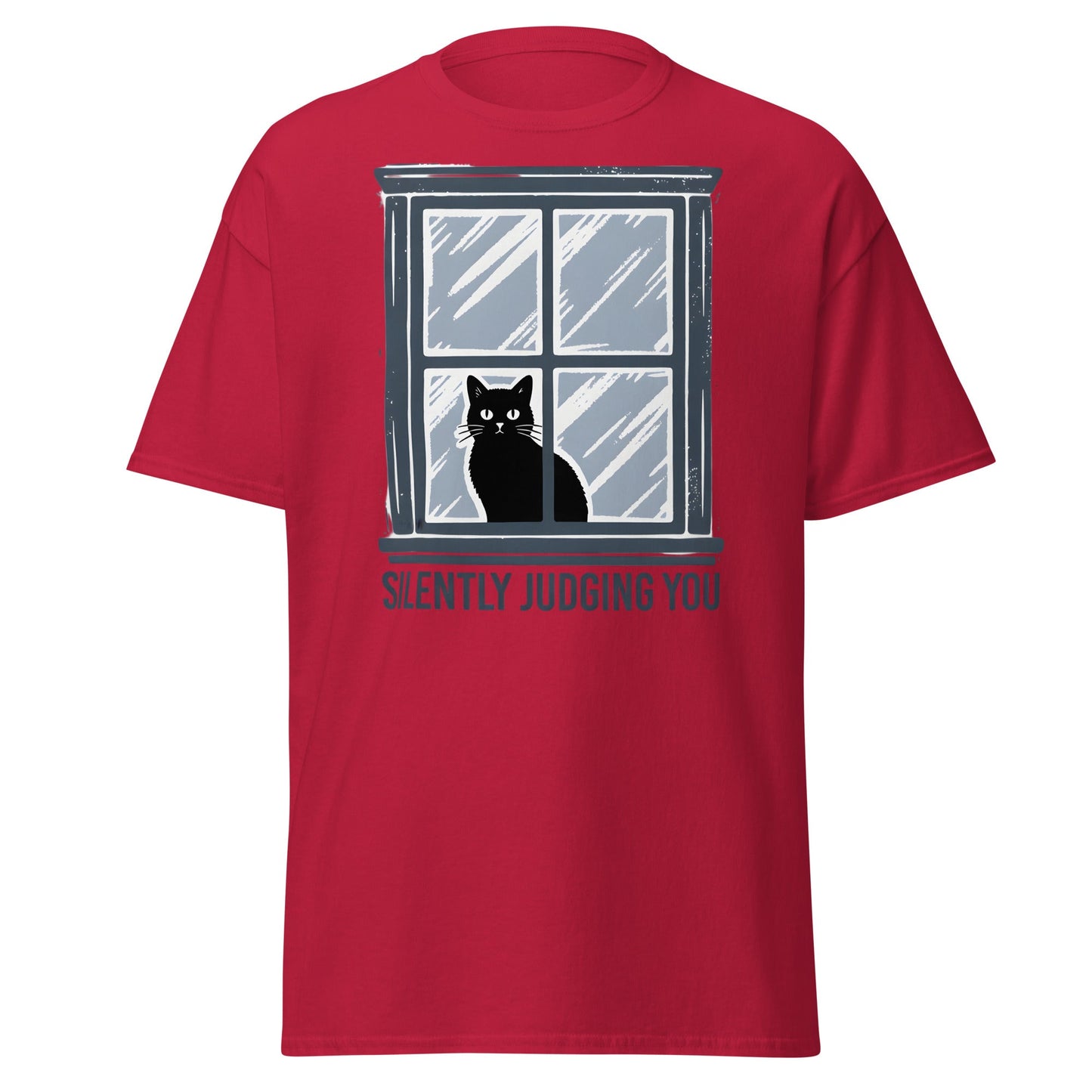 Silently Judging You Cat T-Shirt - Funny Black Cat Tee - Cardinal - T-Shirts Online