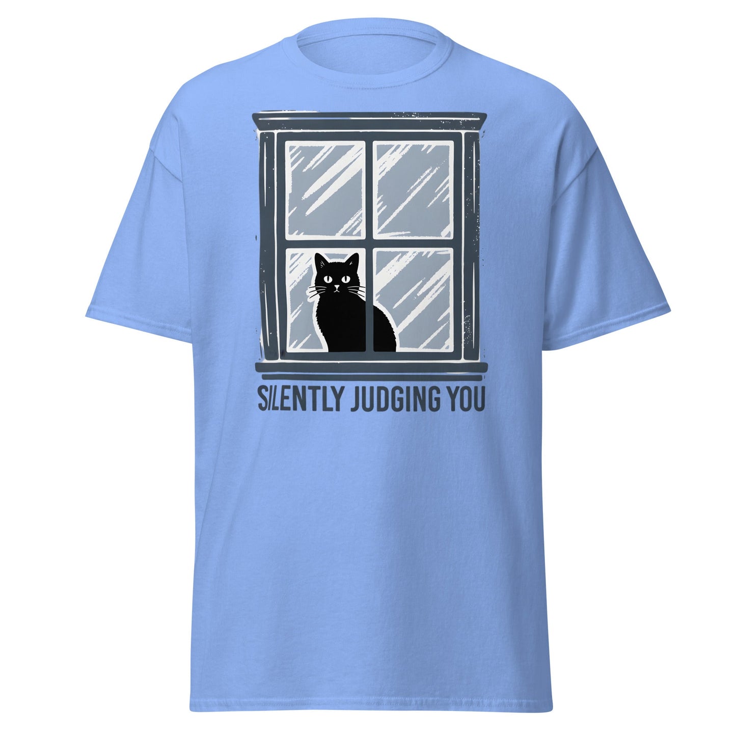 Silently Judging You Cat T-Shirt - Funny Black Cat Tee - Carolina Blue - T-Shirts Online