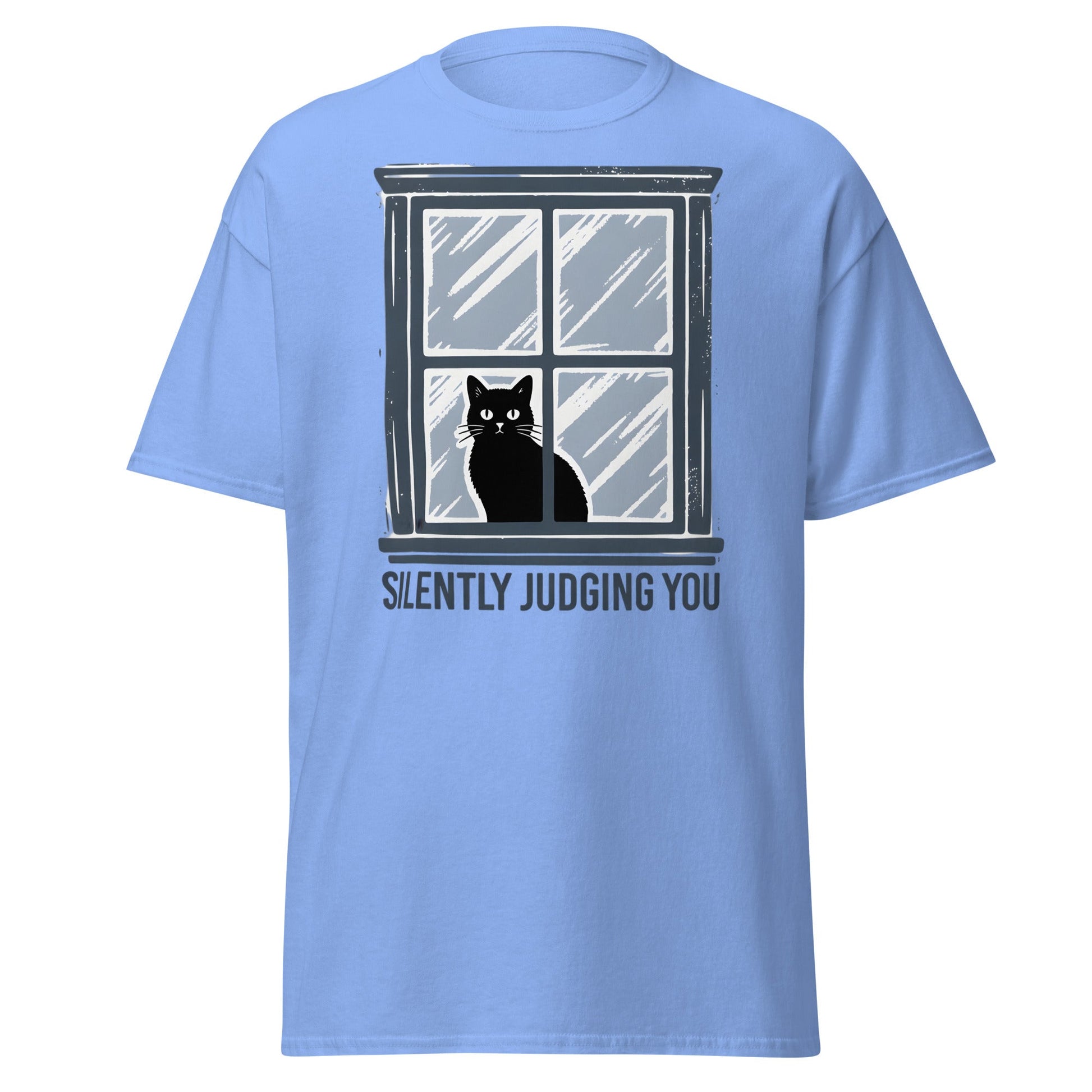 Silently Judging You Cat T-Shirt - Funny Black Cat Tee - Carolina Blue - T-Shirts Online