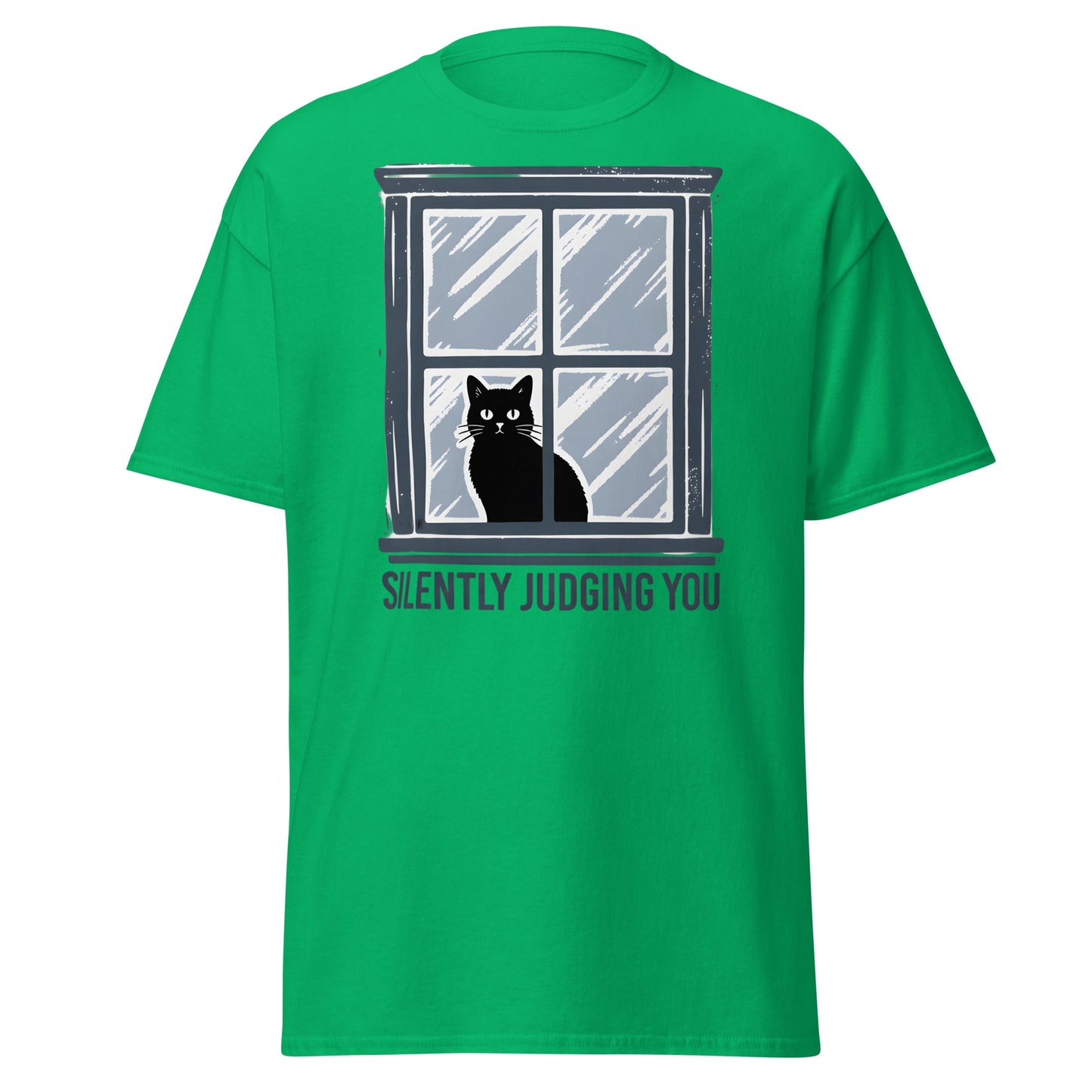 Silently Judging You Cat T-Shirt - Funny Black Cat Tee - Irish Green - T-Shirts Online