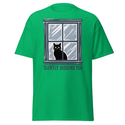 Silently Judging You Cat T-Shirt - Funny Black Cat Tee - Irish Green - T-Shirts Online
