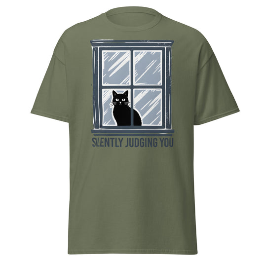 Silently Judging You Cat T-Shirt - Funny Black Cat Tee - Military Green - T-Shirts Online