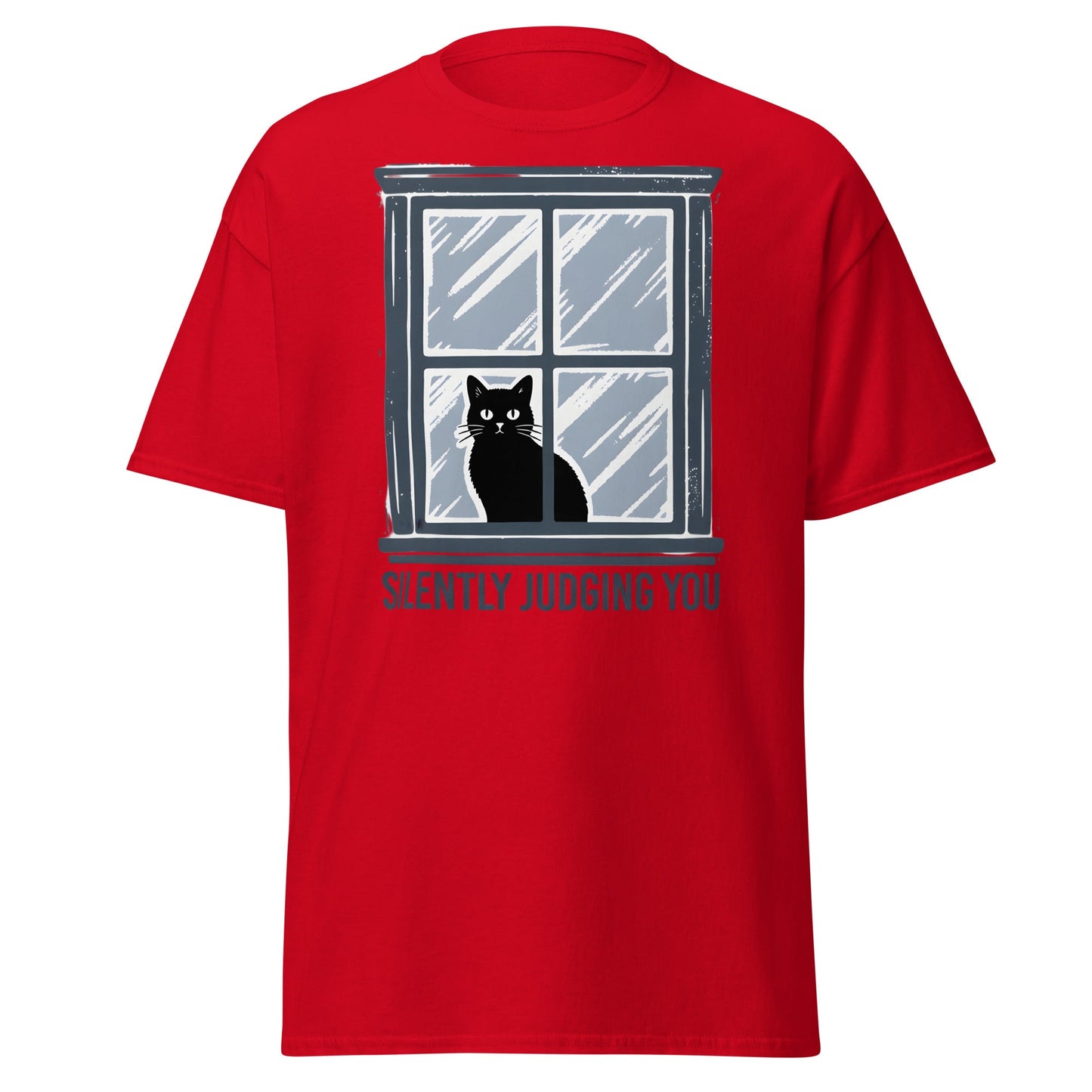 Silently Judging You Cat T-Shirt - Funny Black Cat Tee - Red - T-Shirts Online