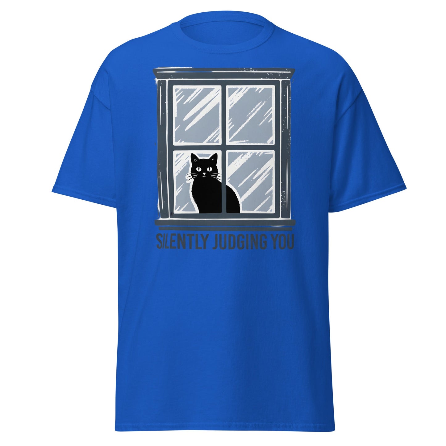 Silently Judging You Cat T-Shirt - Funny Black Cat Tee - Royal - T-Shirts Online