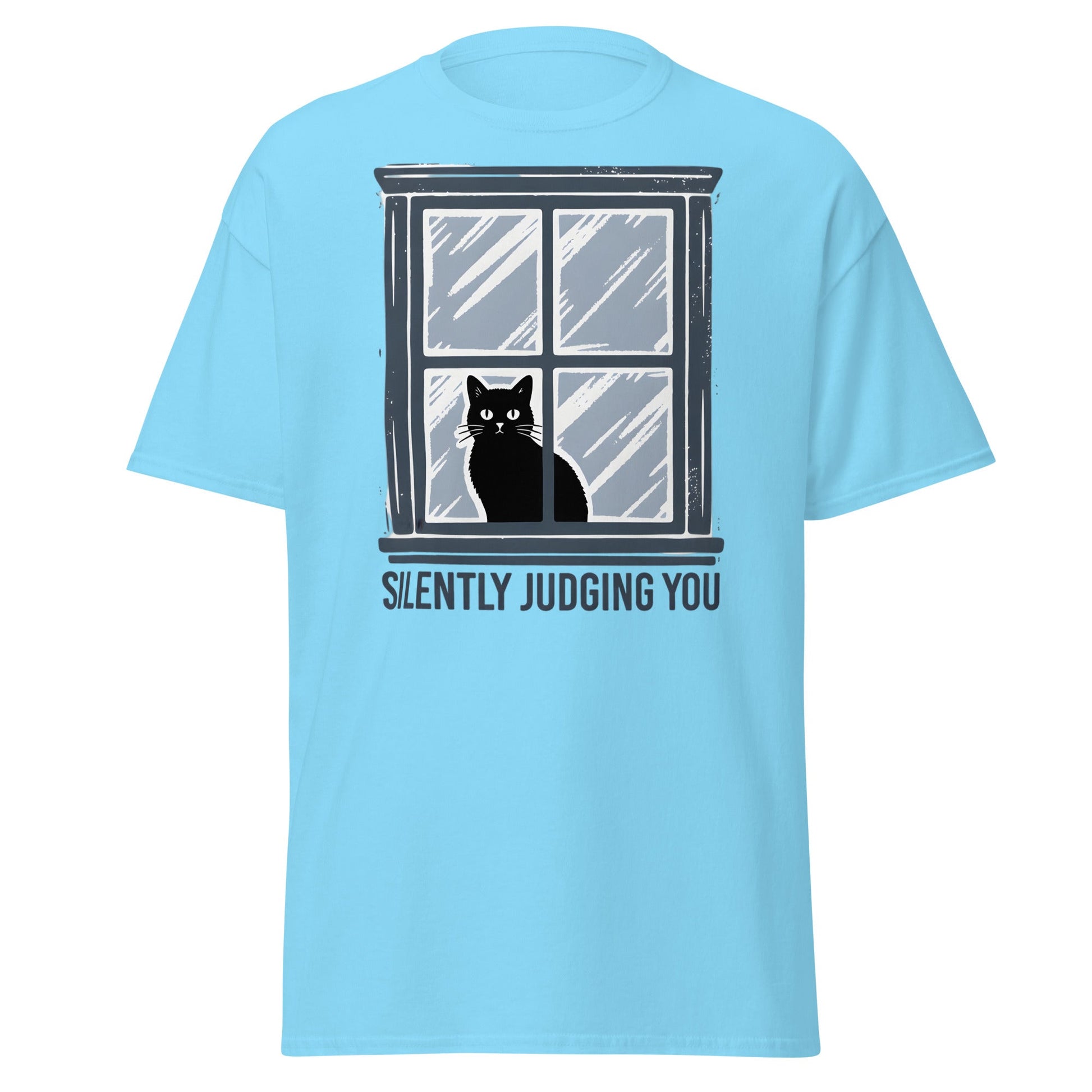 Silently Judging You Cat T-Shirt - Funny Black Cat Tee - Sky - T-Shirts Online