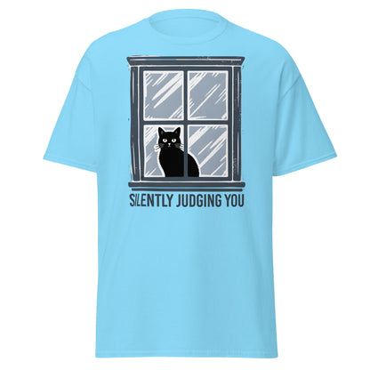 Silently Judging You Cat T-Shirt - Funny Black Cat Tee - Sky - T-Shirts Online