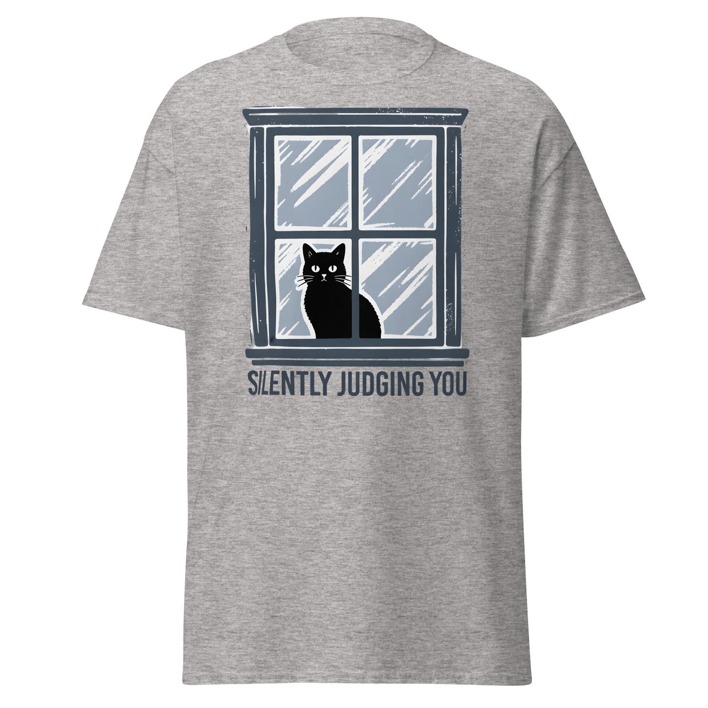 Silently Judging You Cat T-Shirt - Funny Black Cat Tee - Sport Grey - T-Shirts Online
