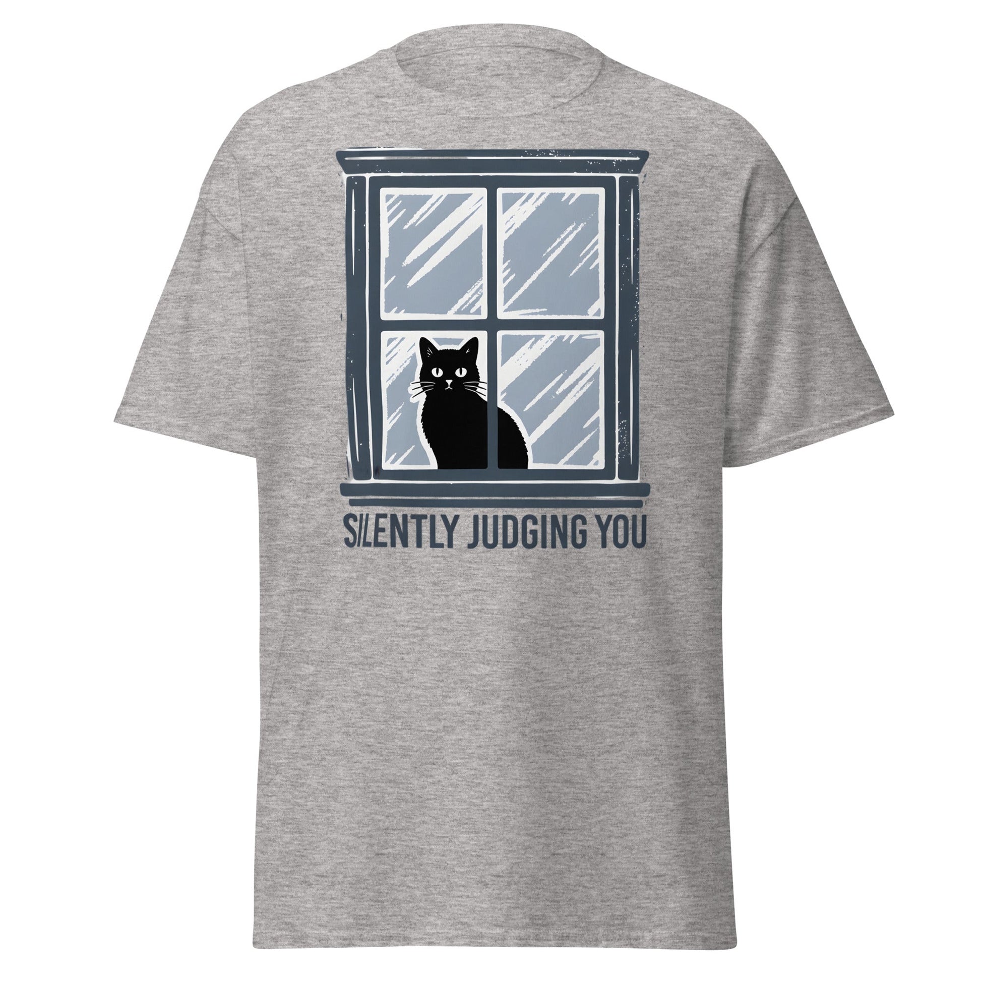 Silently Judging You Cat T-Shirt - Funny Black Cat Tee - Sport Grey - T-Shirts Online
