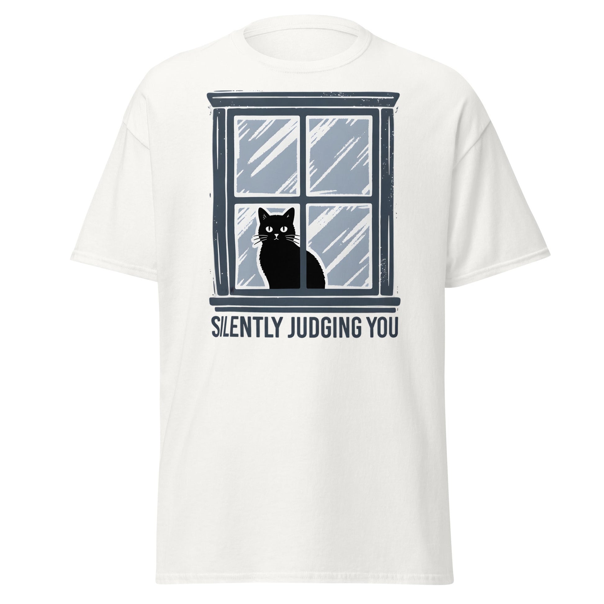Silently Judging You Cat T-Shirt - Funny Black Cat Tee - White - T-Shirts Online