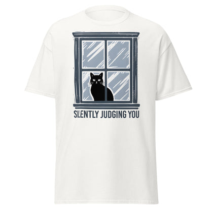 Silently Judging You Cat T-Shirt - Funny Black Cat Tee - White - T-Shirts Online