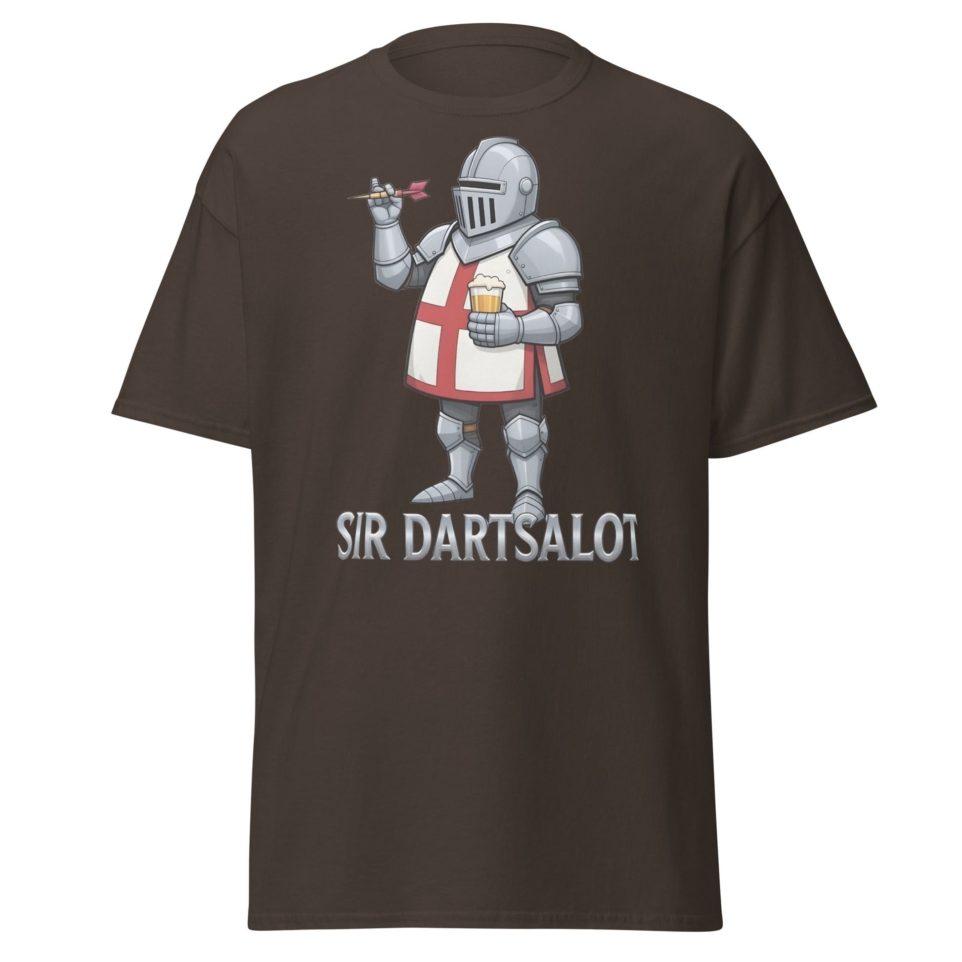 Sir Dartsalot T-Shirt - Funny Knight Darts & Beer Tee - Dark Chocolate - T-Shirts Online