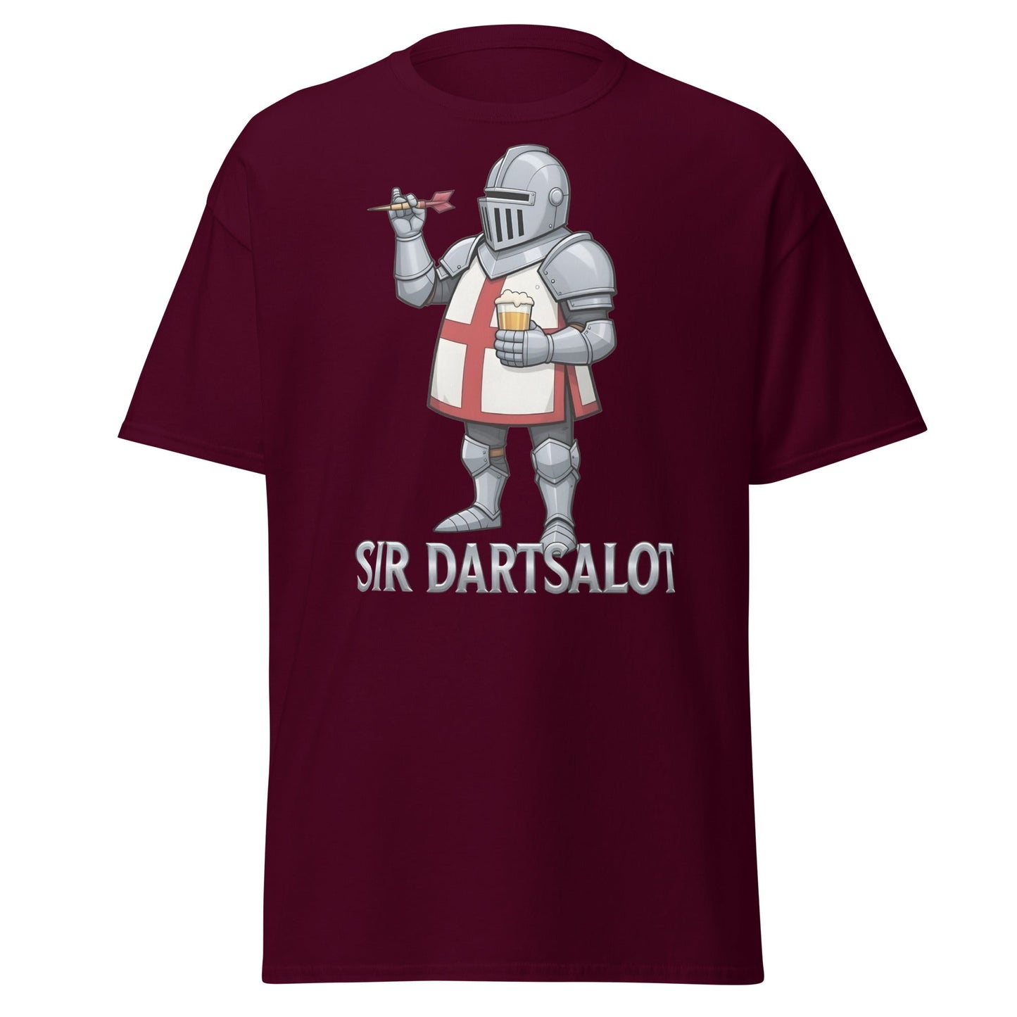 Sir Dartsalot T-Shirt - Funny Knight Darts & Beer Tee - Maroon - T-Shirts Online