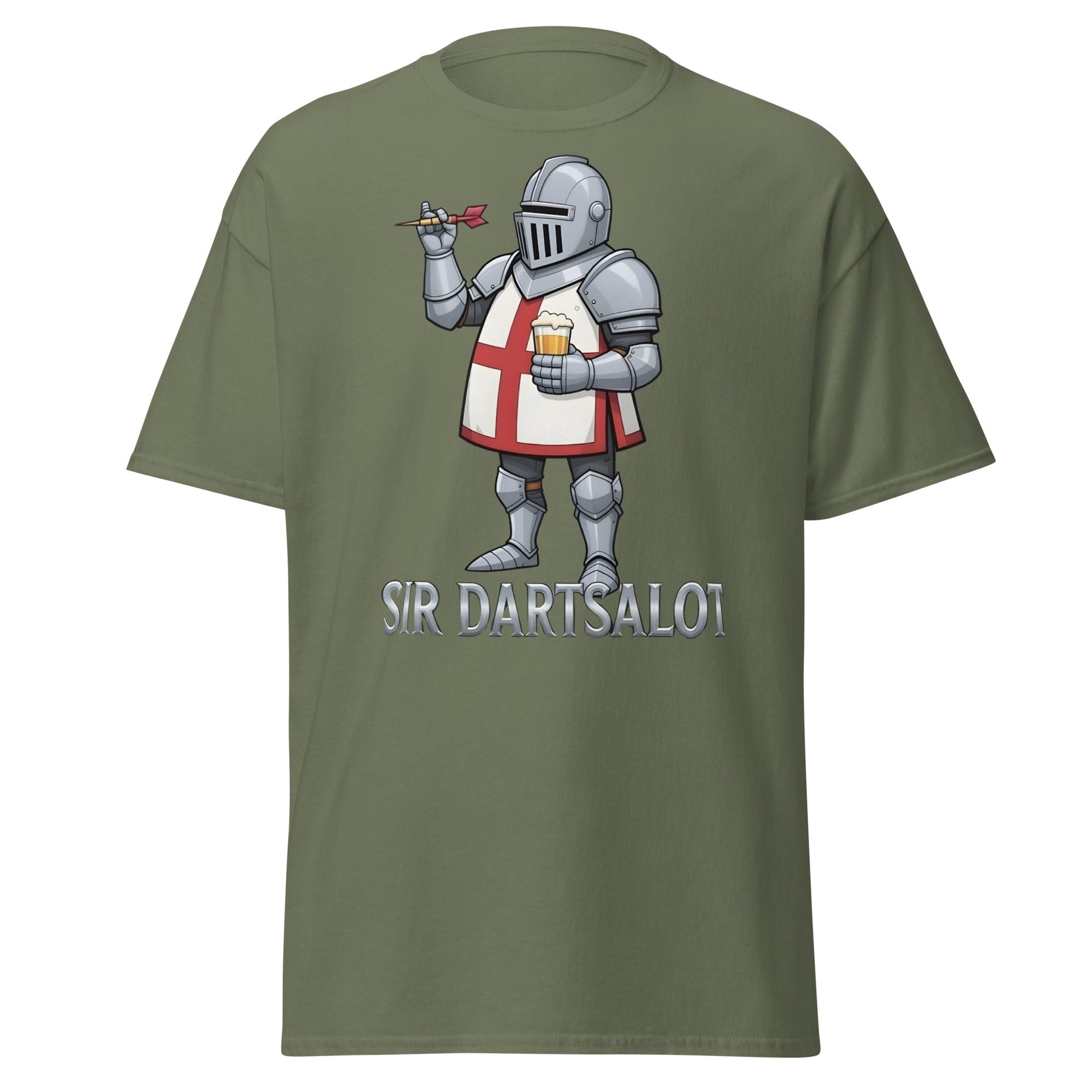 Sir Dartsalot T-Shirt - Funny Knight Darts & Beer Tee - Military Green - T-Shirts Online