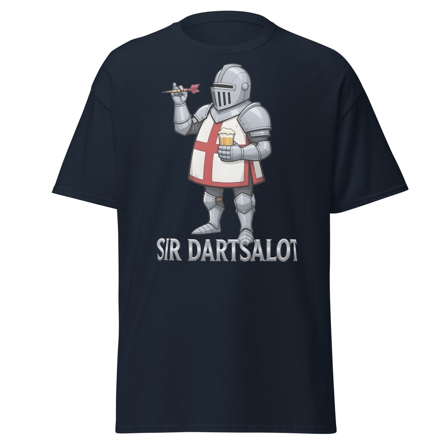 Sir Dartsalot T-Shirt - Funny Knight Darts & Beer Tee - Navy - T-Shirts Online