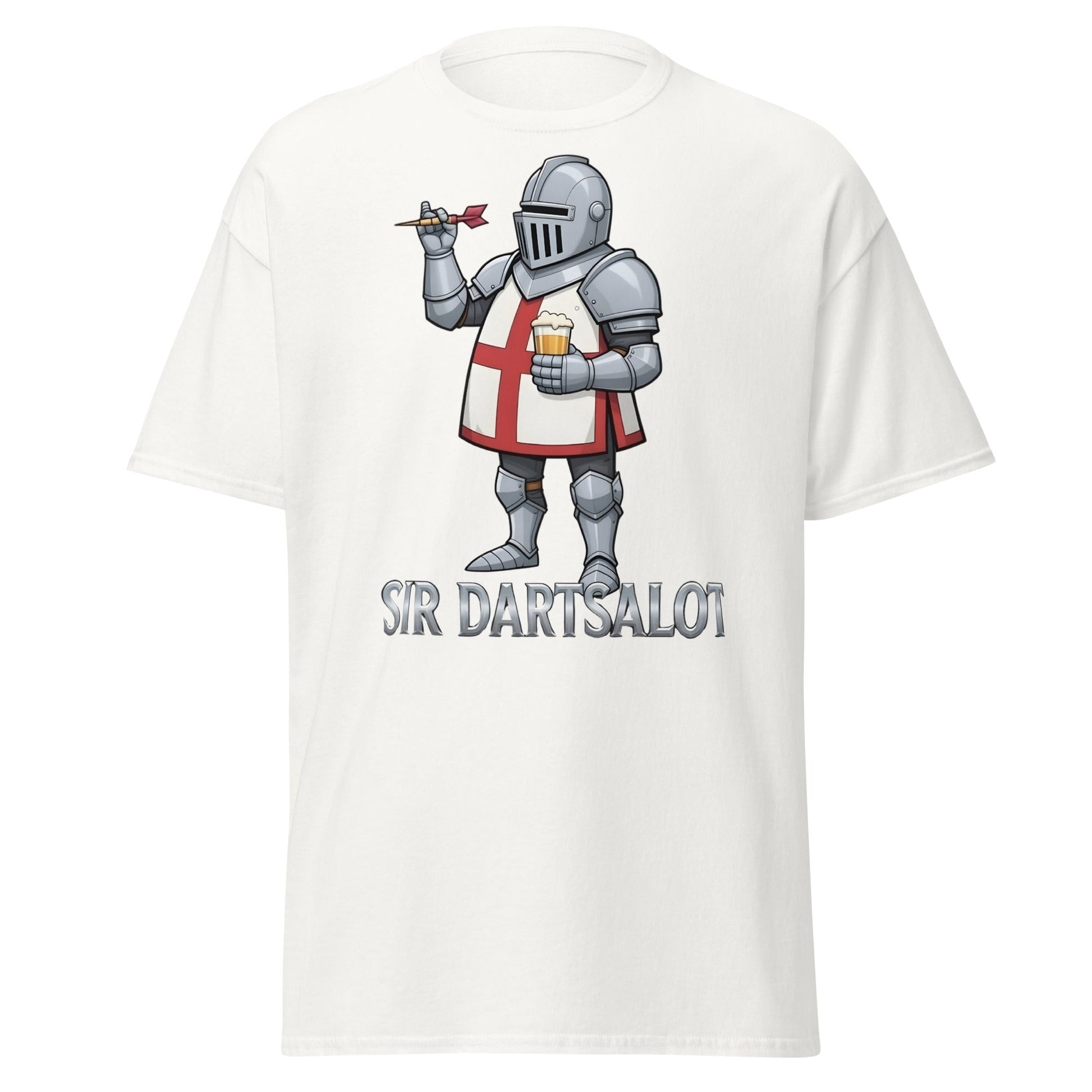 Sir Dartsalot T-Shirt - Funny Knight Darts & Beer Tee - White - T-Shirts Online