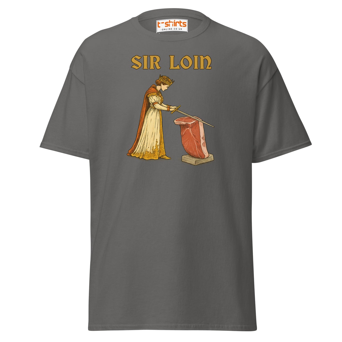 Sir Loin T-Shirt – Funny Steak Knight Pun Tee - Charcoal - T-Shirts Online